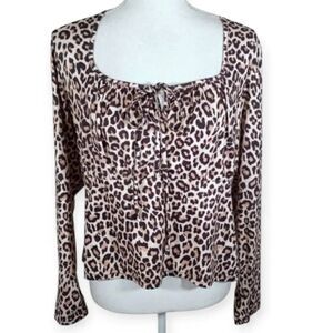 SHEIN CURVE CROP BROWN, CREAM, & BLACK LEOPARD PRINT TOP SZ.2XL EUC .